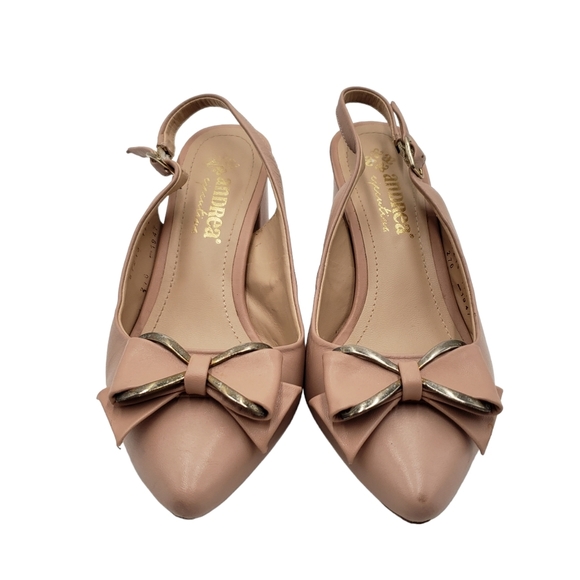 Andrea Ejecutiva Block Heel Sling Back Pump Womens 5 Point Toe Bow Beige - Picture 2 of 13
